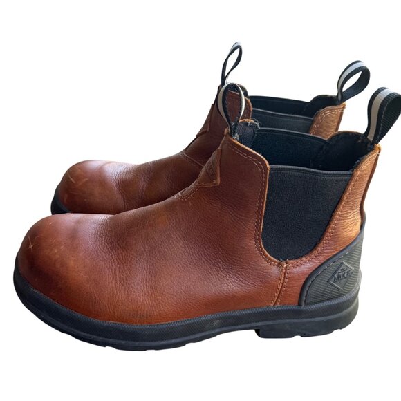 Muck Boots Men's Size 8 E Chore Farm Caramel Leather Waterproof Chelsea Boots - Picture 6 of 11